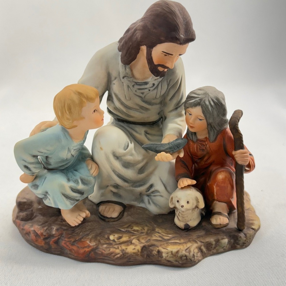 HOMCO The Fisherman Porcelain Figurine 1983 Jesus Teaching Children Masterpiece‎